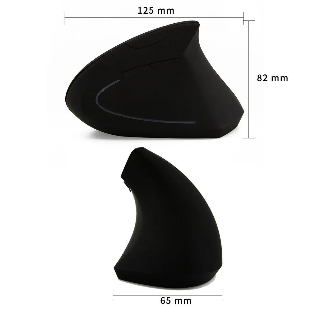 Vertical ergonomic wireless mouse in pink with six buttons and USB receiver