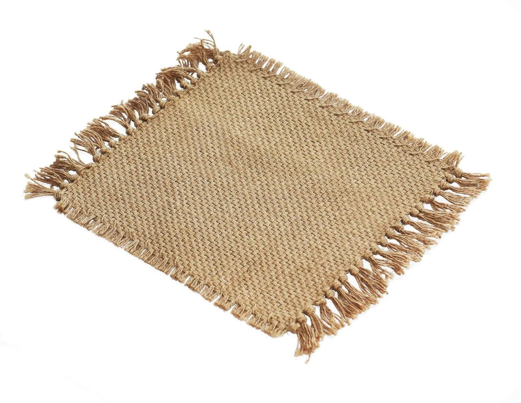 Yellow jute area rug with handmade fringed edges and non-skid backing, available in multiple sizes.
