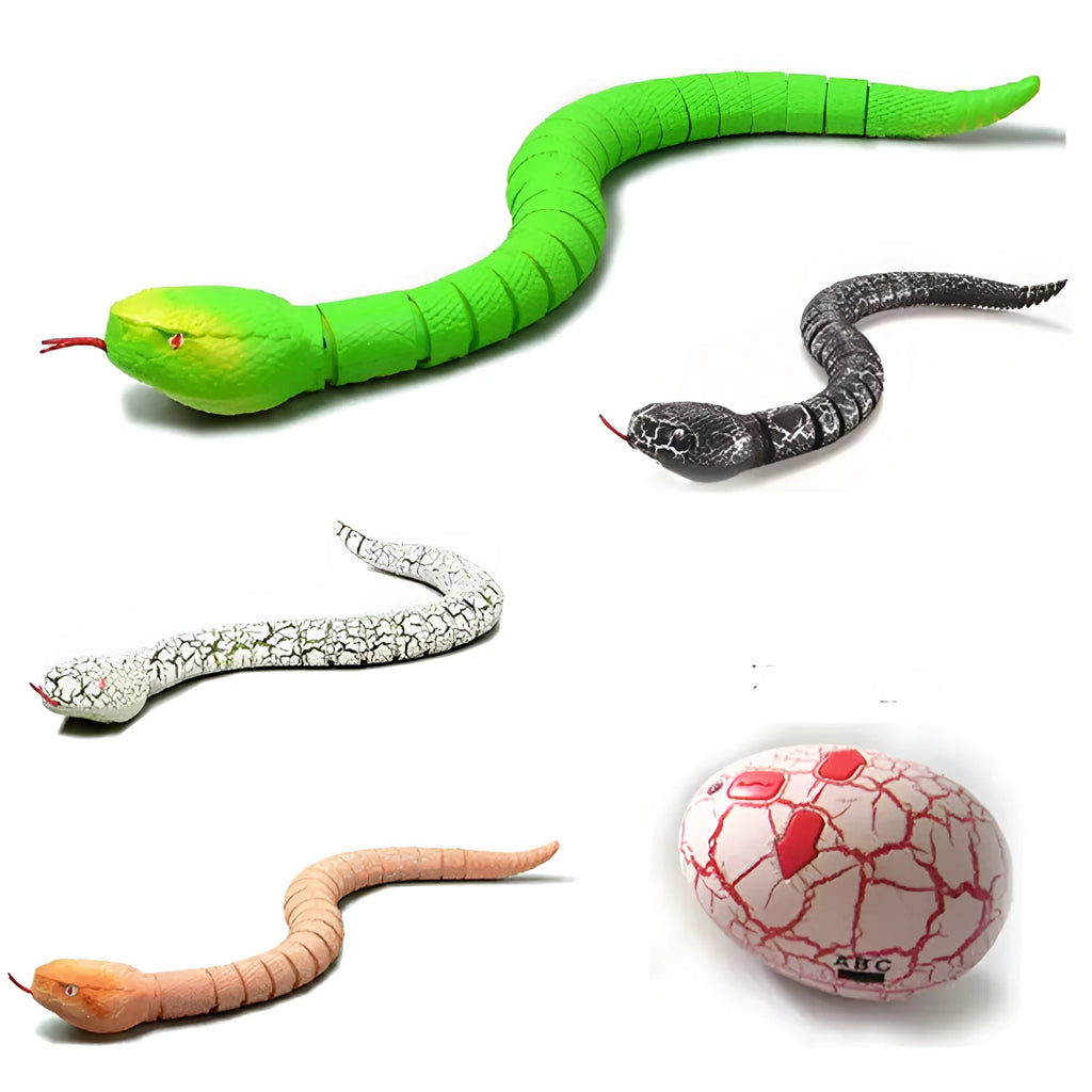 Black and grey remote control cobra snake toy on floor with USB charging cable and remote.