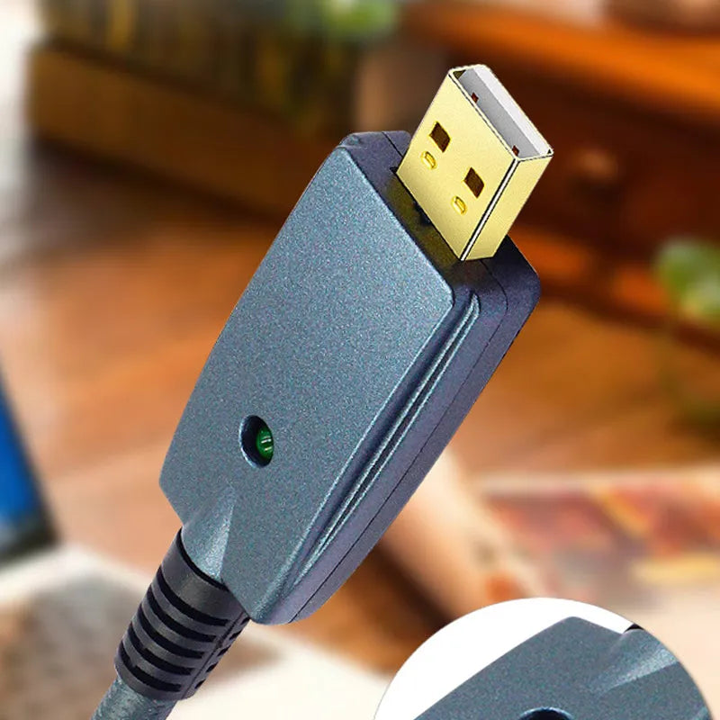 Blue USB male to 6.35mm male audio recording cable, 3 metres, for laptop to guitar connection