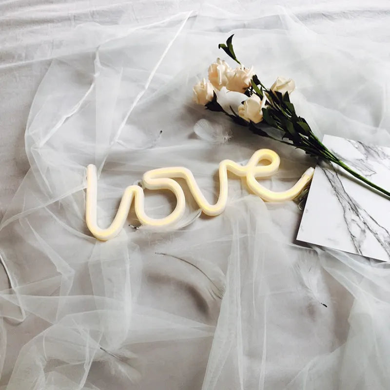 LED neon sign light with love design in choice of pink, blue, green or red colour with battery and USB power options