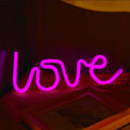 LED neon sign light with love design in choice of pink, blue, green or red colour with battery and USB power options