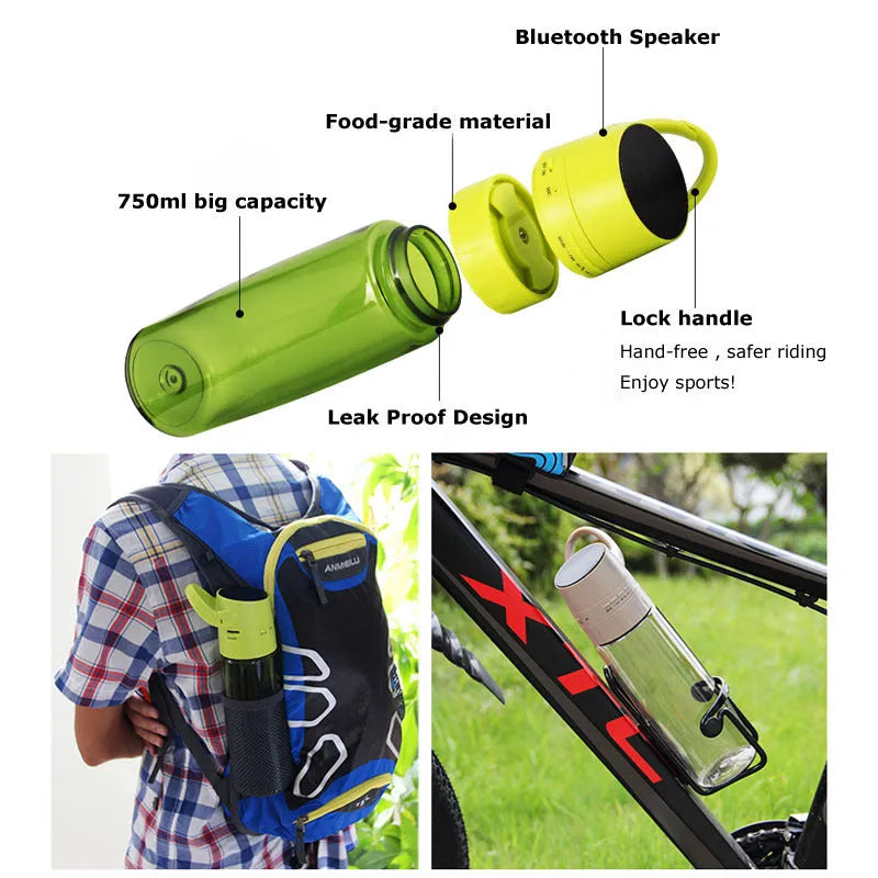 Orange 750ml Bluetooth audio water bottle for cycling sports