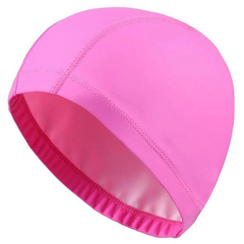 Polyurethane ear protection swimming cap for long hair, waterproof breathable PU, available in 12 colours