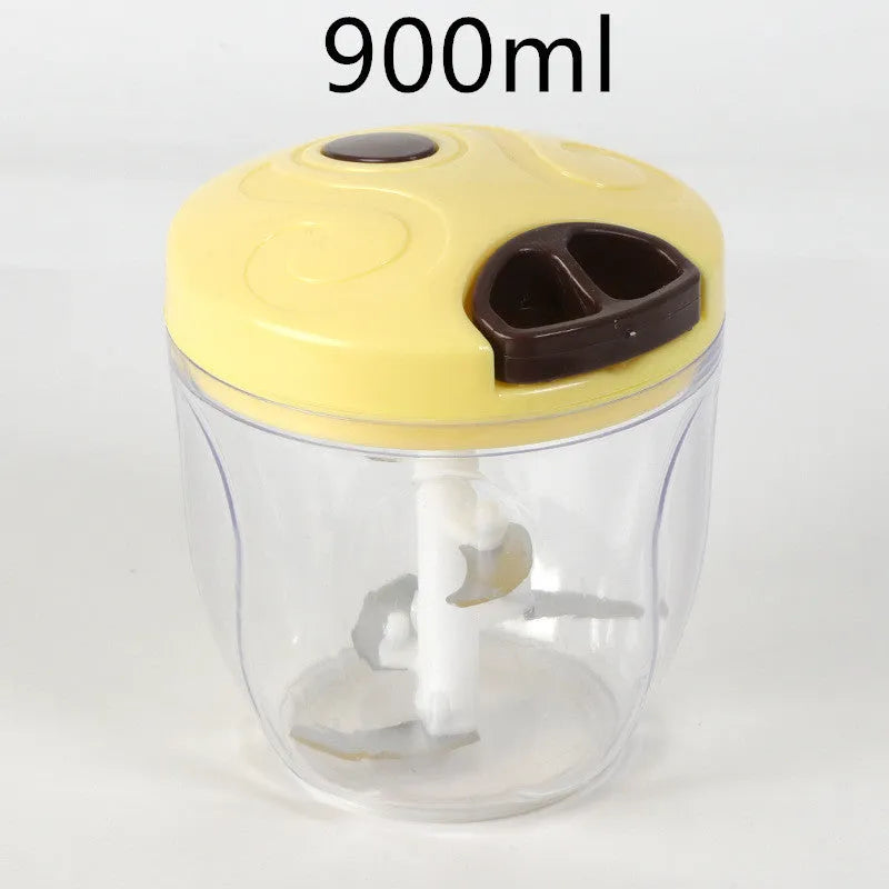 Green manual food chopper with three stainless steel blades and 500ml plastic container