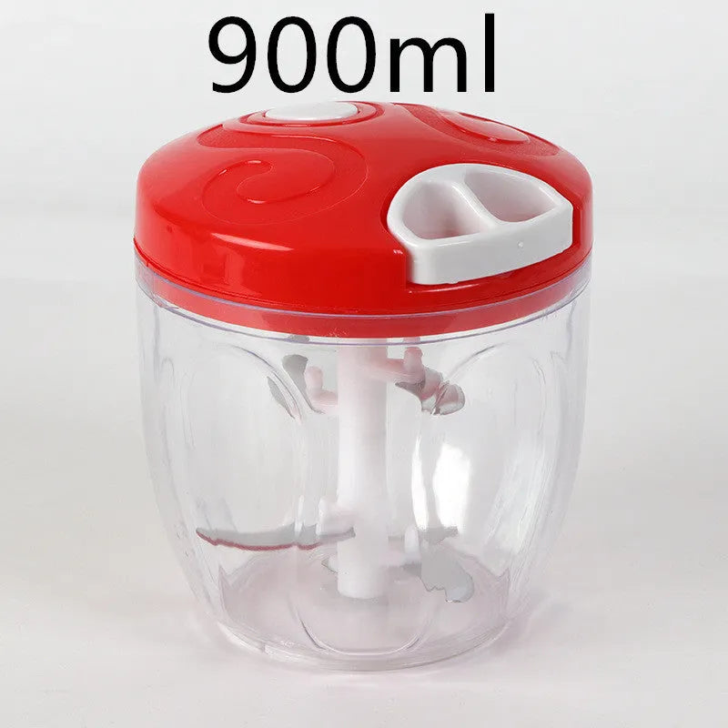 Green manual food chopper with three stainless steel blades and 500ml plastic container
