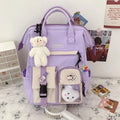 Preppy purple waterproof backpack for women with stitching details, mini size, candy colors