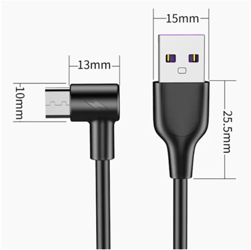 Black elbow charging cable with Type-C connector for Android phones showing angled design