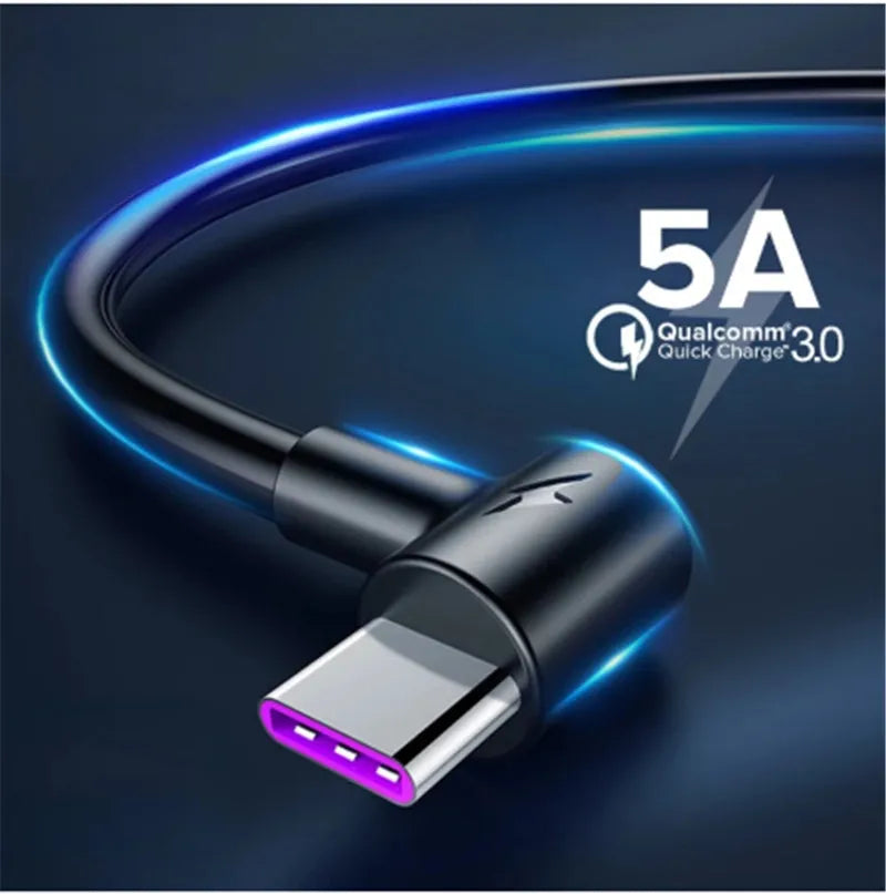 Black elbow charging cable with Type-C connector for Android phones showing angled design
