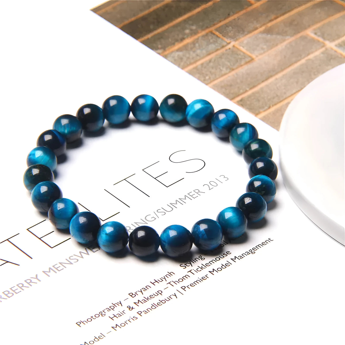 Royal blue tiger eye and lapis lazuli beaded bracelet, 8mm beads, 21cm single circle unisex design