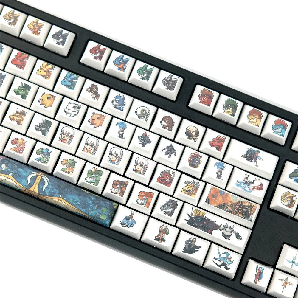 Little Monster cartoon sublimation keycaps on wireless mechanical keyboard with multimedia keys