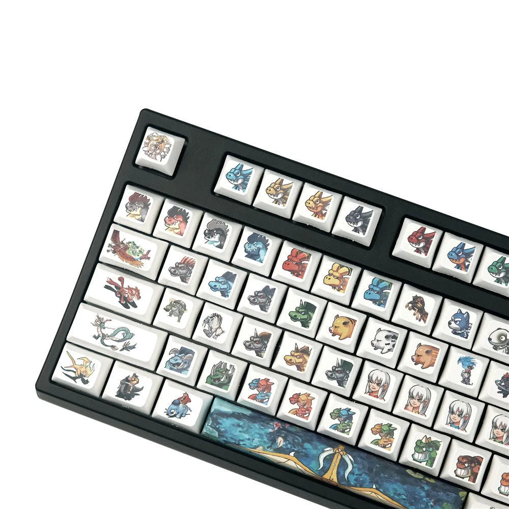 Little Monster cartoon sublimation keycaps on wireless mechanical keyboard with multimedia keys