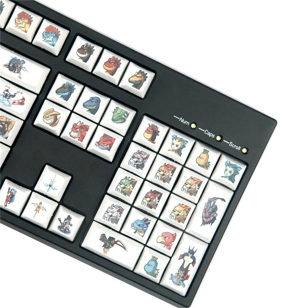 Little Monster cartoon sublimation keycaps on wireless mechanical keyboard with multimedia keys