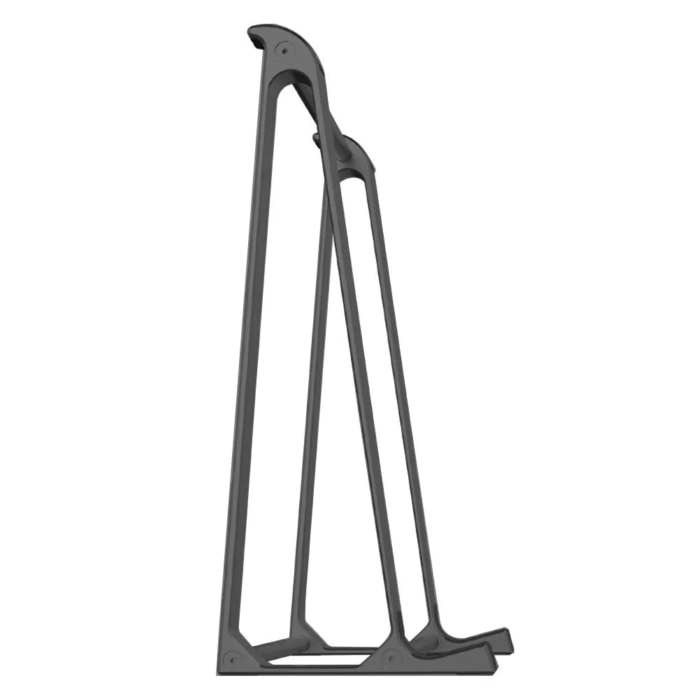 Aluminium alloy laptop stand with increased storage in dark gray, holding a laptop on a desk