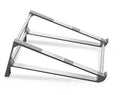 Aluminium alloy laptop stand with increased storage in dark gray, holding a laptop on a desk