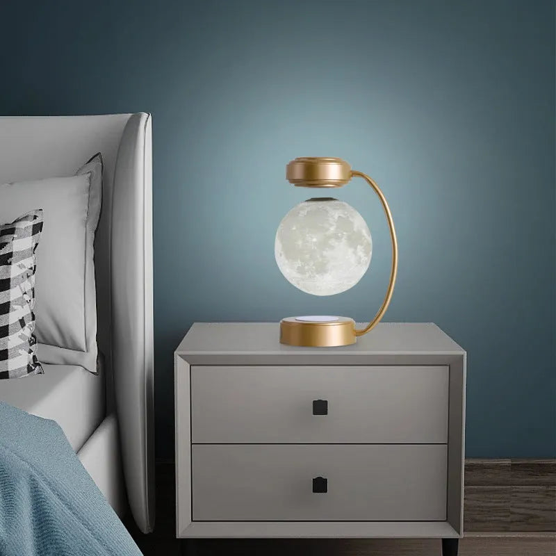 Gold or black magnetic levitating 3D LED moon night light with rotating floating lamp and iron lampholder