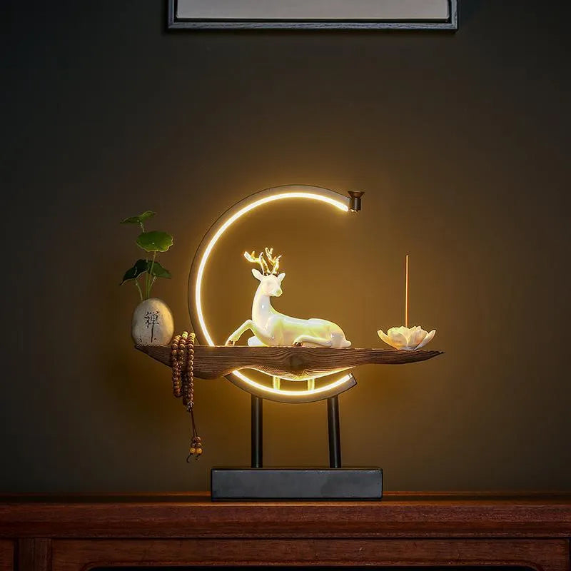 White ceramic deer light ring ornament with USB plug-in for living room home furnishing