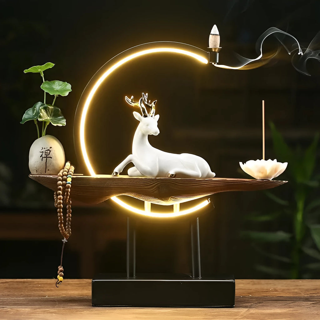 White ceramic deer light ring ornament with USB plug-in for living room home furnishing