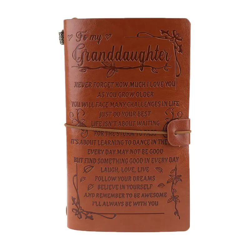 Brown leather hand ledger notebook with strap binding and acid-free paper pages