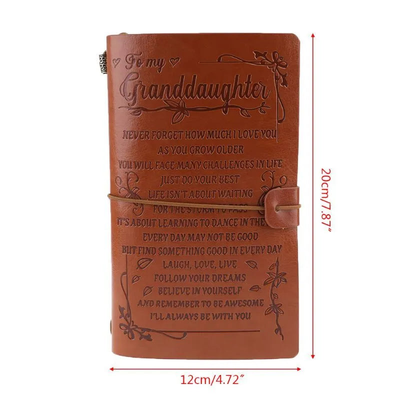 Brown leather hand ledger notebook with strap binding and acid-free paper pages