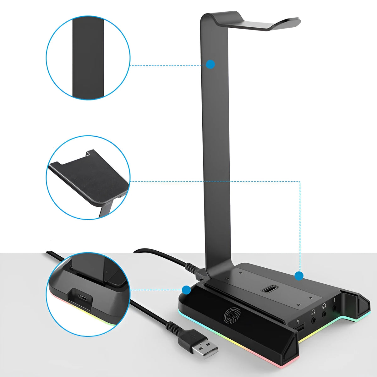Detachable gaming headset bracket with USB 7.1 channel support, 0.5 KG weight, external installation, style A