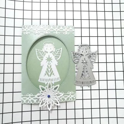 White angel knife mould for card embossing with 8x6 cm carbon steel construction and hanging storage
