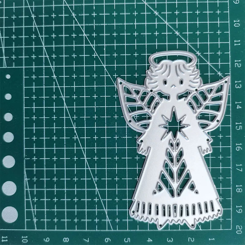 White angel knife mould for card embossing with 8x6 cm carbon steel construction and hanging storage
