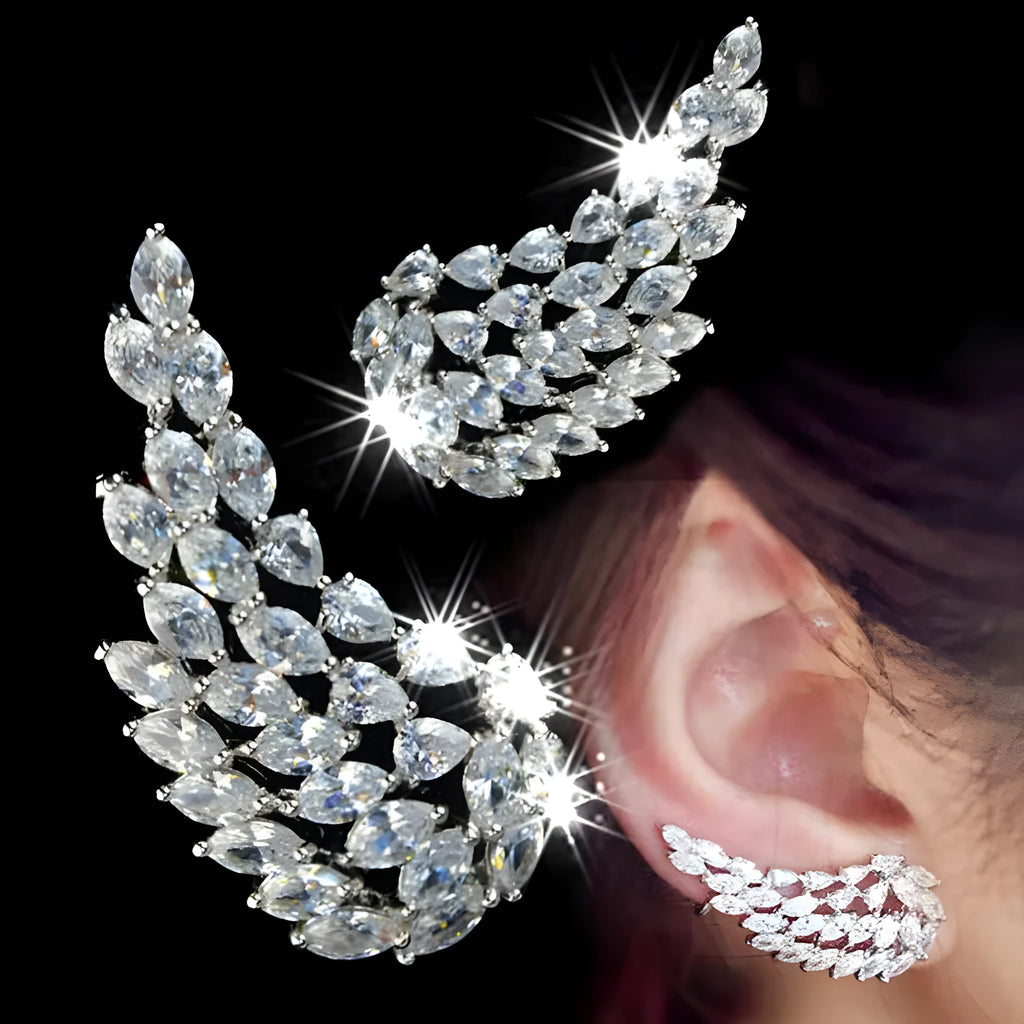 White gold colour angel wings stud earrings for women and girls made with AAA zircon, one individually packed pair