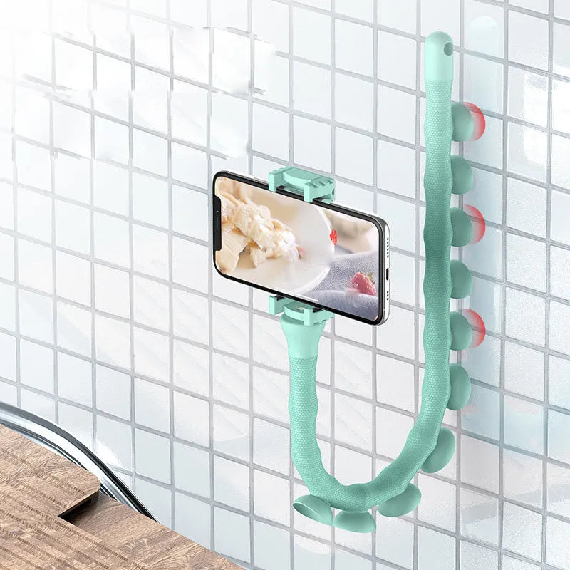 Flexible worm design mobile phone holder with suction cup mount showing 62cm length and black colour option