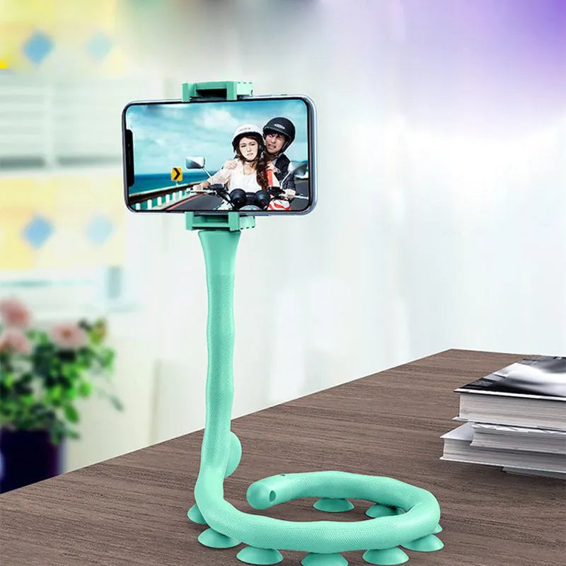 Flexible worm design mobile phone holder with suction cup mount showing 62cm length and black colour option