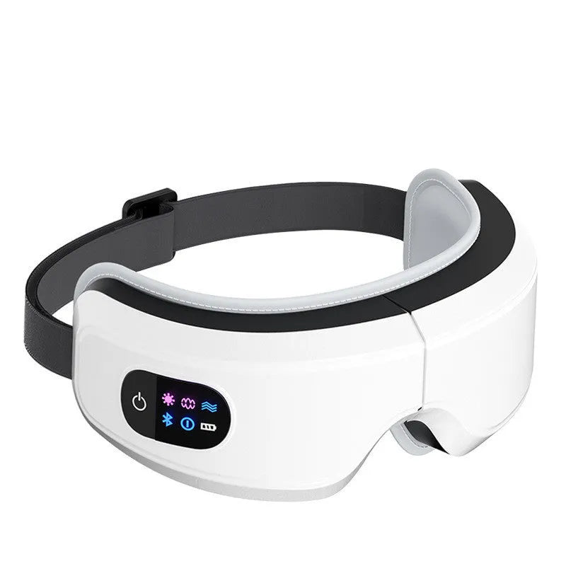 White eye massager with air pressure, hot compress, and vibration functions, USB-powered, with Bluetooth music
