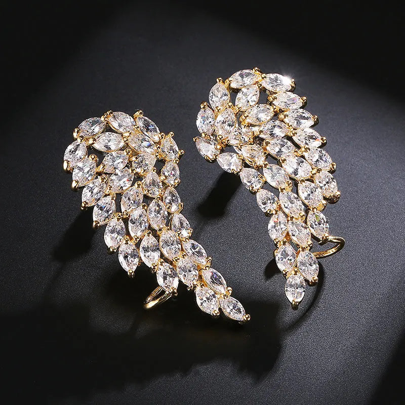 White gold colour angel wings stud earrings for women and girls made with AAA zircon, one individually packed pair