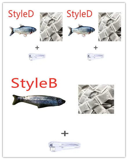 Multicolour electronic jumping fish cat toy with USB cable, measuring 30cm.