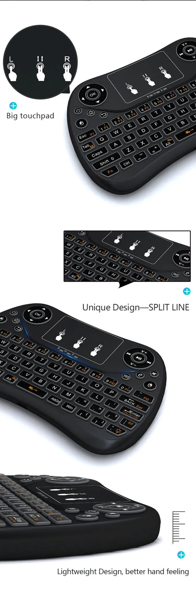 Flying Squirrel 2.4G wireless mini touch keyboard with multi-colour backlight