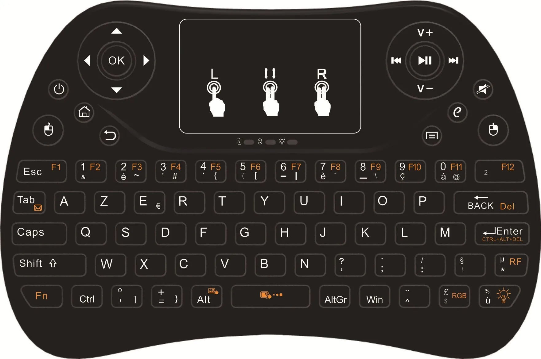 Flying Squirrel 2.4G wireless mini touch keyboard with multi-colour backlight