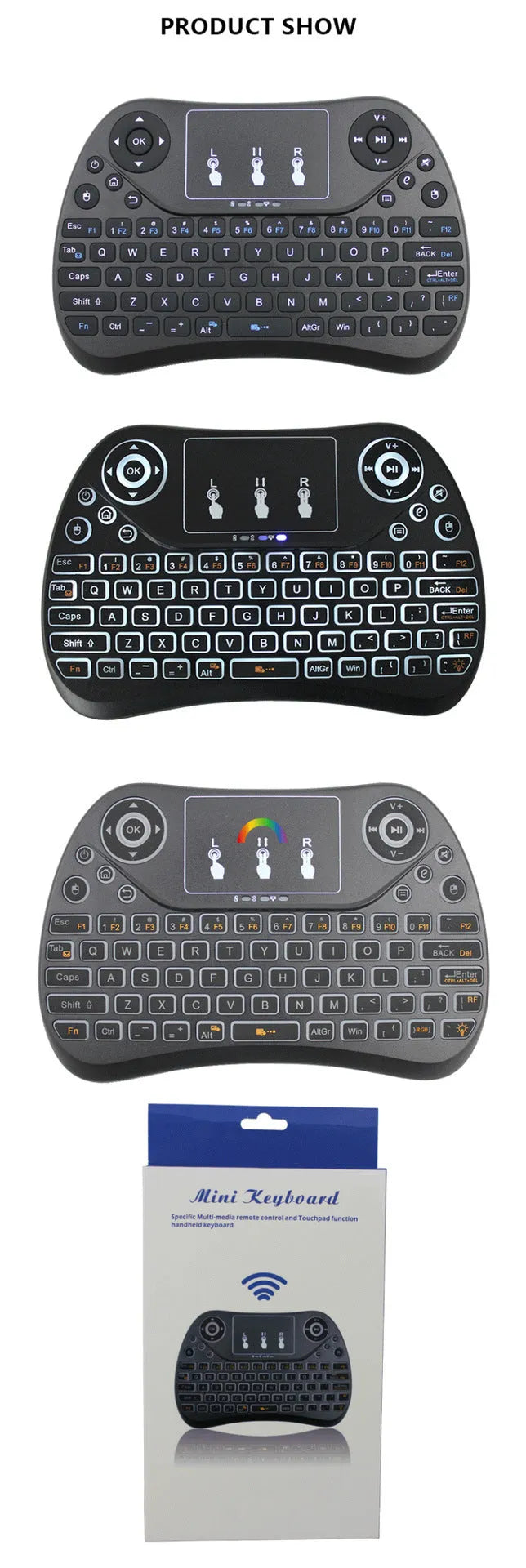 Flying Squirrel 2.4G wireless mini touch keyboard with multi-colour backlight
