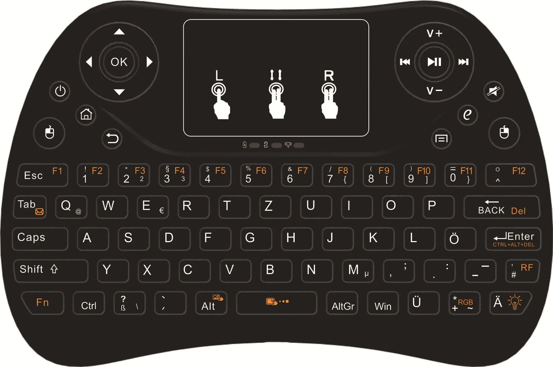 Flying Squirrel 2.4G wireless mini touch keyboard with multi-colour backlight
