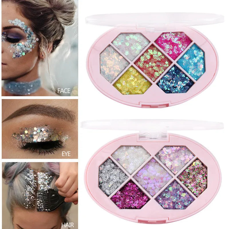 Face Jewels Eyeshadow Shimmer Pigment Gel Cream with aloe curry gum and light sequins, seven colours, options A or B, portable container