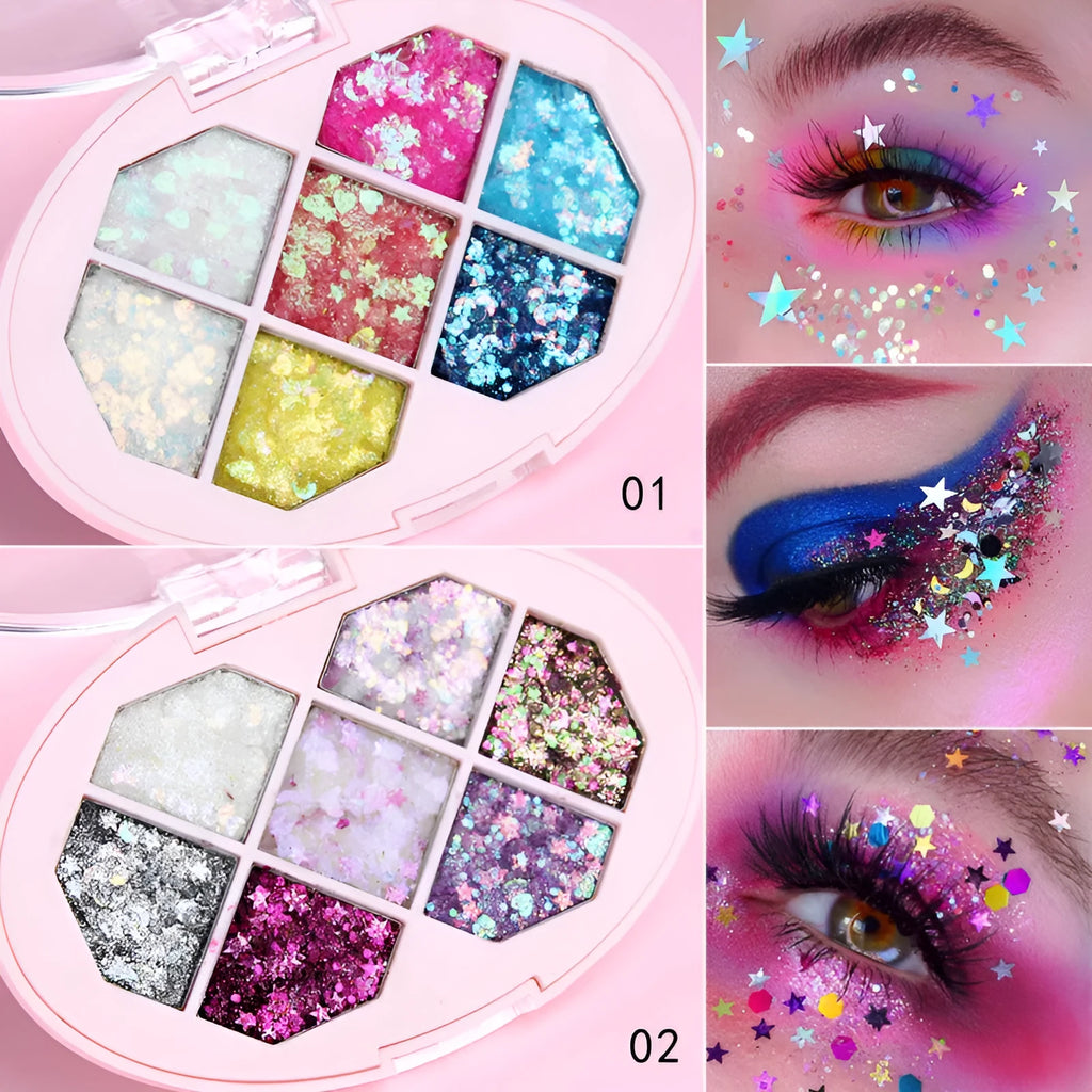 Face Jewels Eyeshadow Shimmer Pigment Gel Cream with aloe curry gum and light sequins, seven colours, options A or B, portable container