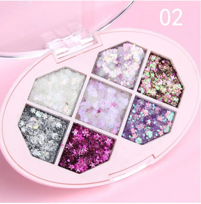 Face Jewels Eyeshadow Shimmer Pigment Gel Cream with aloe curry gum and light sequins, seven colours, options A or B, portable container