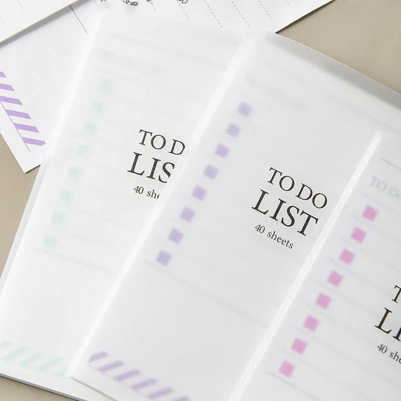 PP Frosted Notebook in yellow, green, and purple colour options showing 13x8cm size with tearable pages