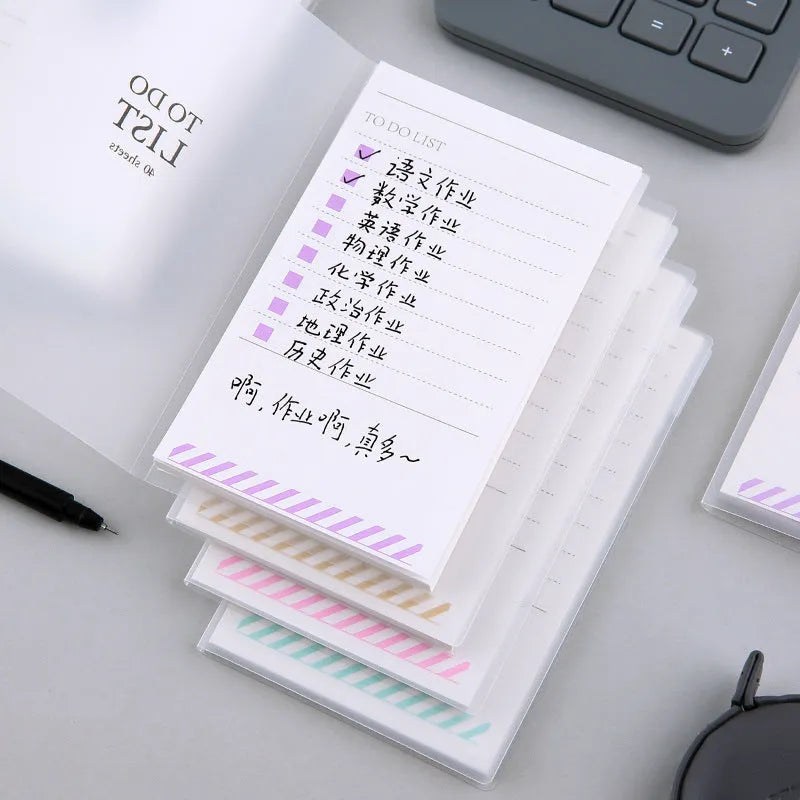 PP Frosted Notebook in yellow, green, and purple colour options showing 13x8cm size with tearable pages