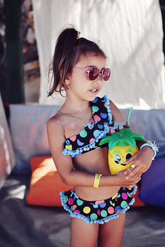 Pudcoco girls polka dot tankini swimsuit set in nylon fabric for swimming and wading sports