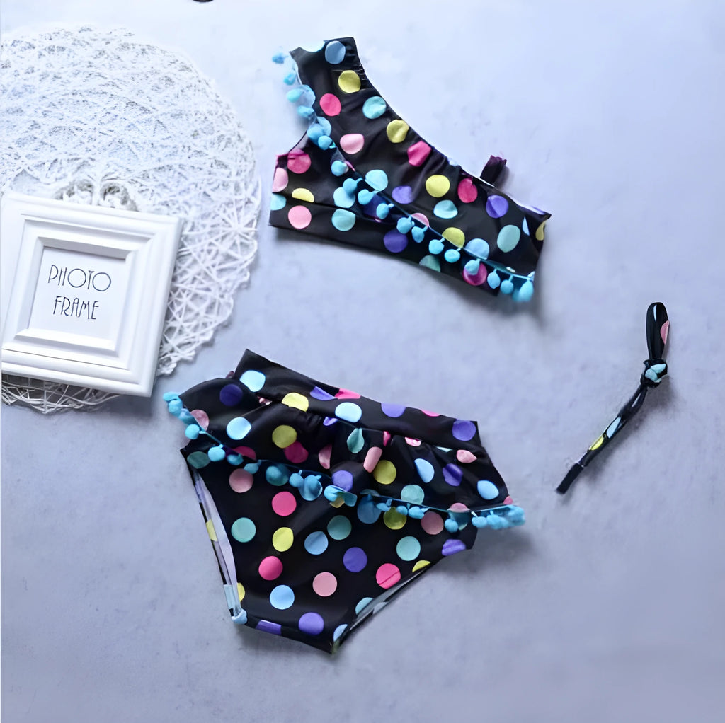 Pudcoco girls polka dot tankini swimsuit set in nylon fabric for swimming and wading sports