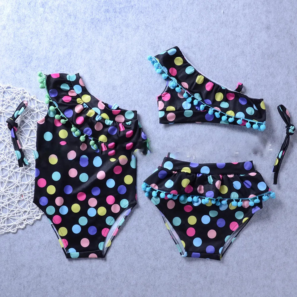 Pudcoco girls polka dot tankini swimsuit set in nylon fabric for swimming and wading sports