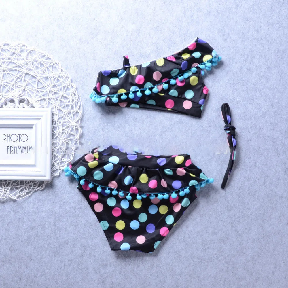 Pudcoco girls polka dot tankini swimsuit set in nylon fabric for swimming and wading sports