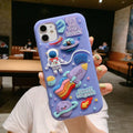 Purple translucent silicone iPhone case featuring a cartoon astronaut graphic.
