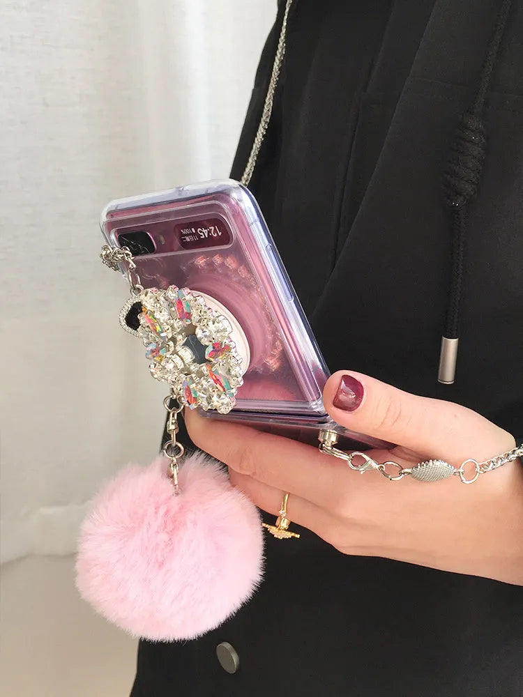 Samsung Galaxy Z Flip phone case with diagonal diamond hair powder cartoon pattern