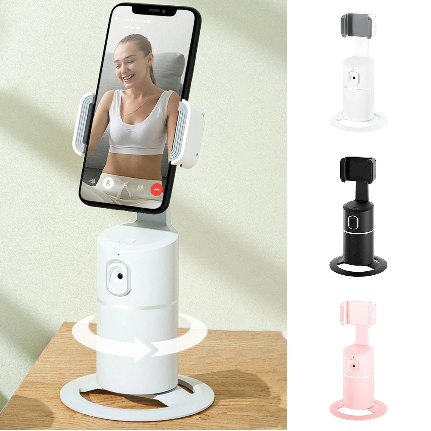 Smart Face-Tracking Mobile Phone Stand with 360-degree rotation, 8-hour battery life, and AI-powered face tracking for hands-free content creation