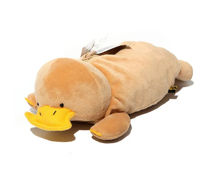 Brown soft plush pencil case with cartoon wombat design and zip closure
